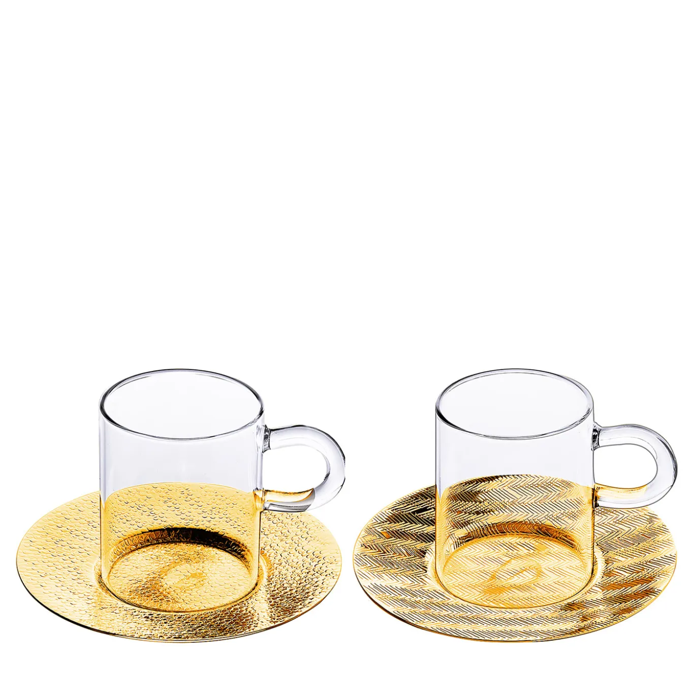 SLO2 Set of 2 Crystal Espresso Cups with Gold-Plated Saucers
