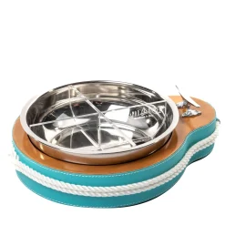 4-Slot Round Turquoise & White Hors D'Oeuvre Tray