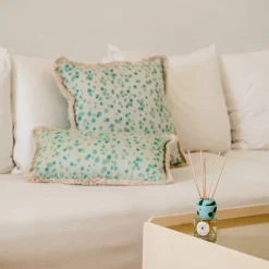 Small Aqua and Green Fringed Cushion