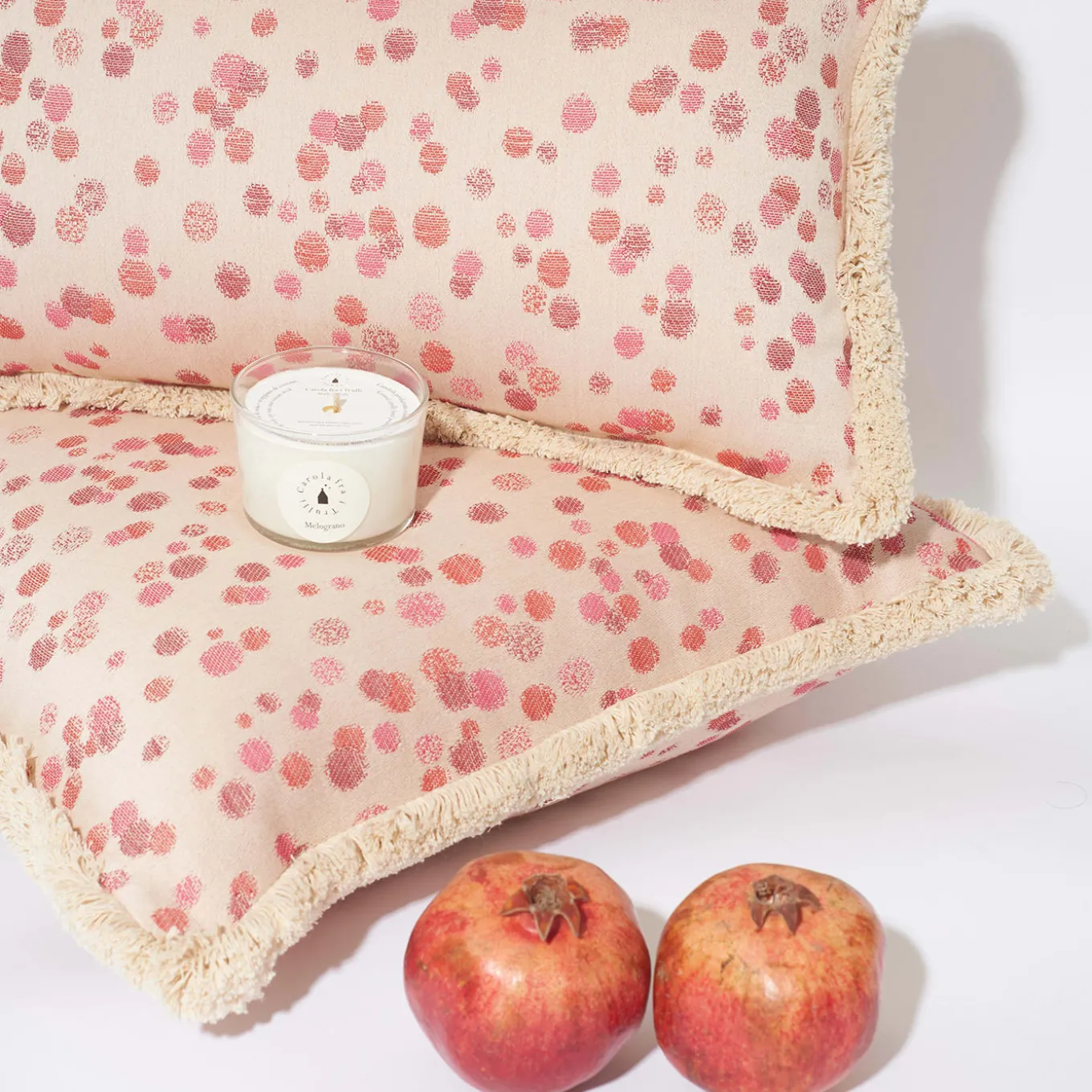 Small Fuchsia and Red Fringed Cushion