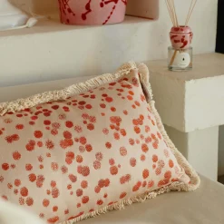 Small Fuchsia and Red Fringed Cushion