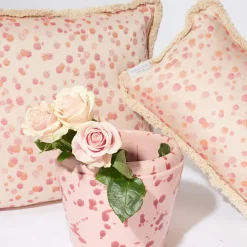 Small Rose and Coral Fringed Cushion