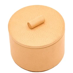 Small Round Beige Leather Jewelry Box