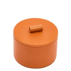 Small Round Caramel Leather Jewelry Box