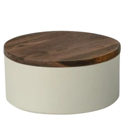 Small Round Ceramic Container with Wooden Lid