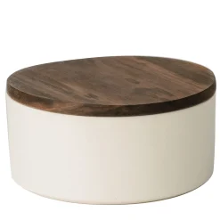 Small Round Ceramic Container with Wooden Lid