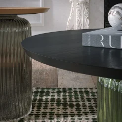 Soffio Olive Green Glass & Black Ash Coffee Table