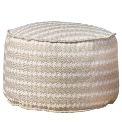 Soft Cay beige and white fabric Outdoor Pouf