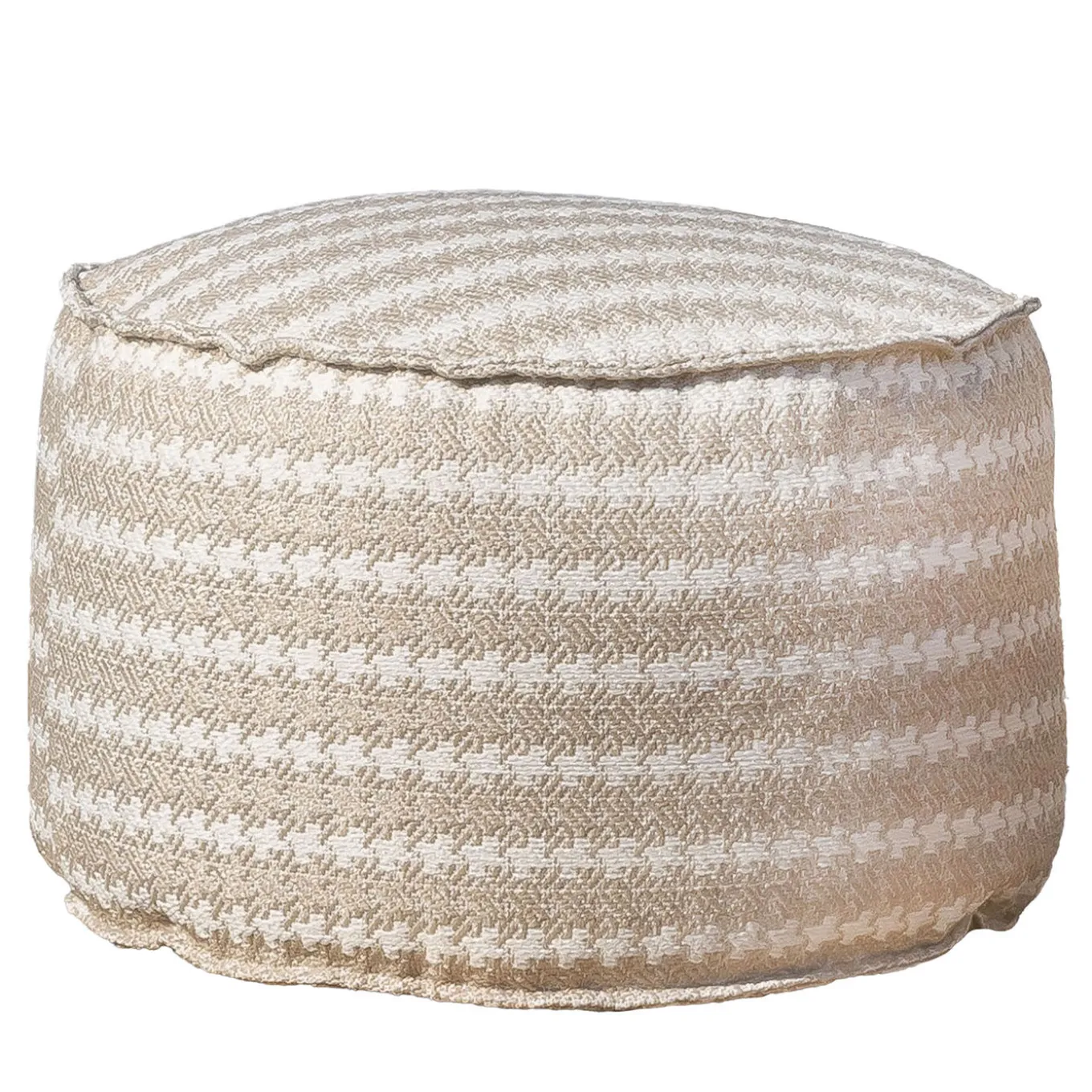 Soft Cay beige and white fabric Outdoor Pouf