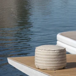 Soft Cay beige and white fabric Outdoor Pouf