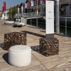 Soft Cay White Fabric Outdoor Pouf