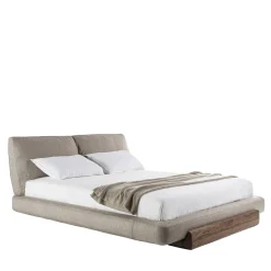 Sospiro solid walnut wood and Taupe bouclé fabric Bed