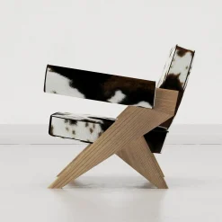 Souvenir Cowhide Fur And Elm Wood Lounge Chair
