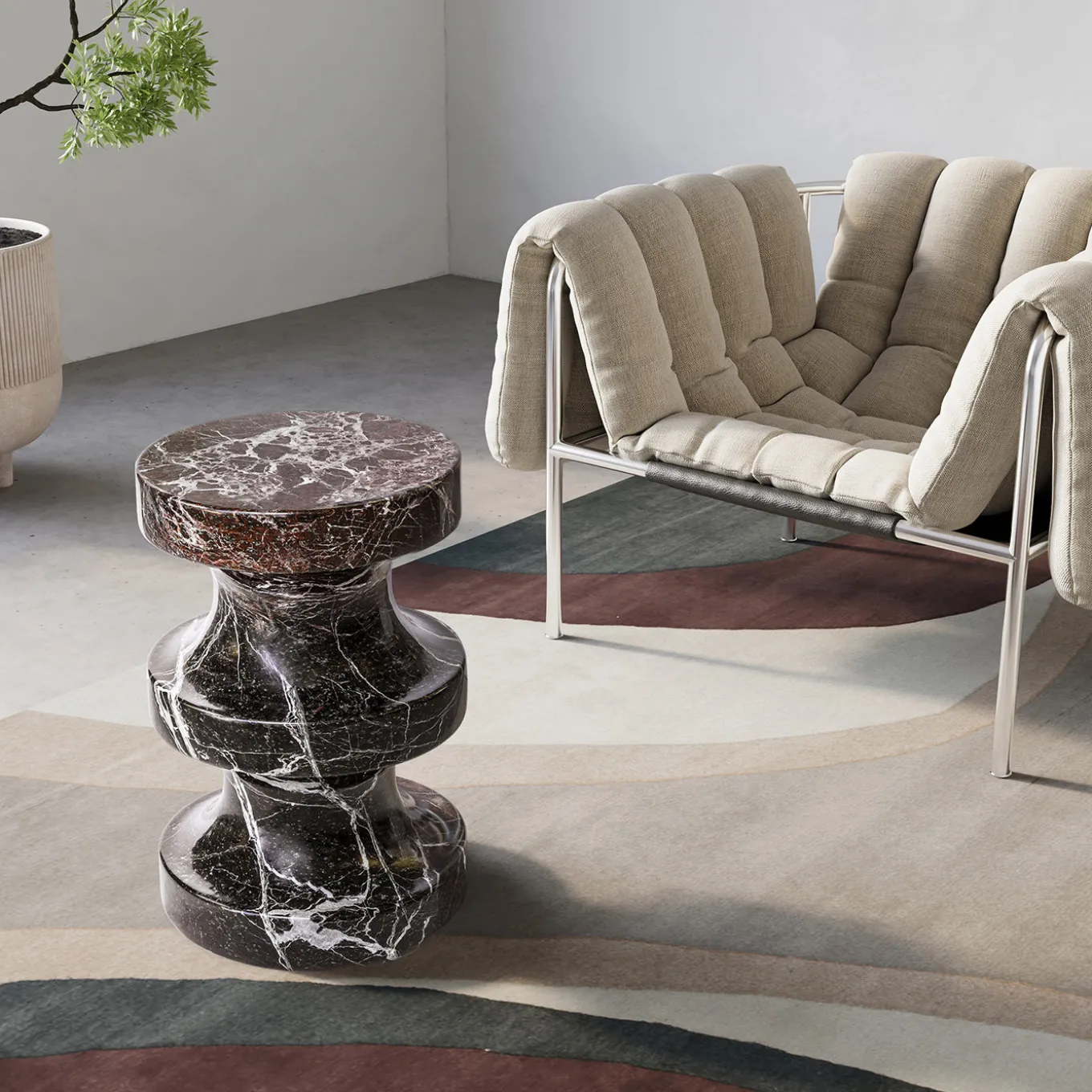 Spira Rosso Levanto Marble Stool