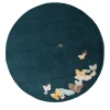 Spirit In The Night Sky Butterfly Blue Handmade Wool and Silk Round Rug