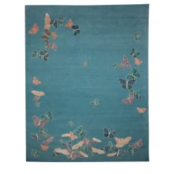 Spirit in The Sky Butterfly Blue Handmade Wool and Silk Rug