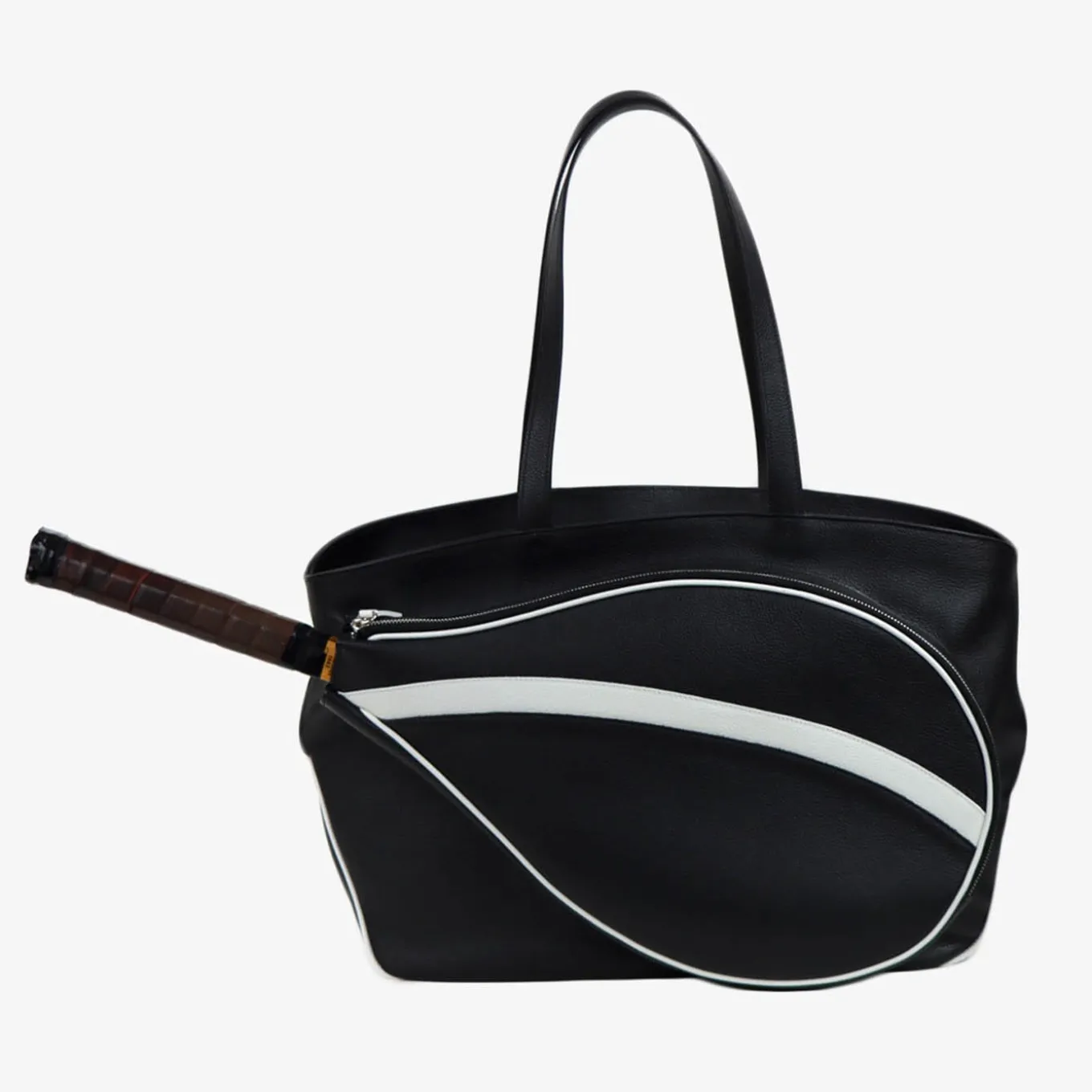 Sport Black & White Bag with Tennis-Racket-Shaped Pocket
