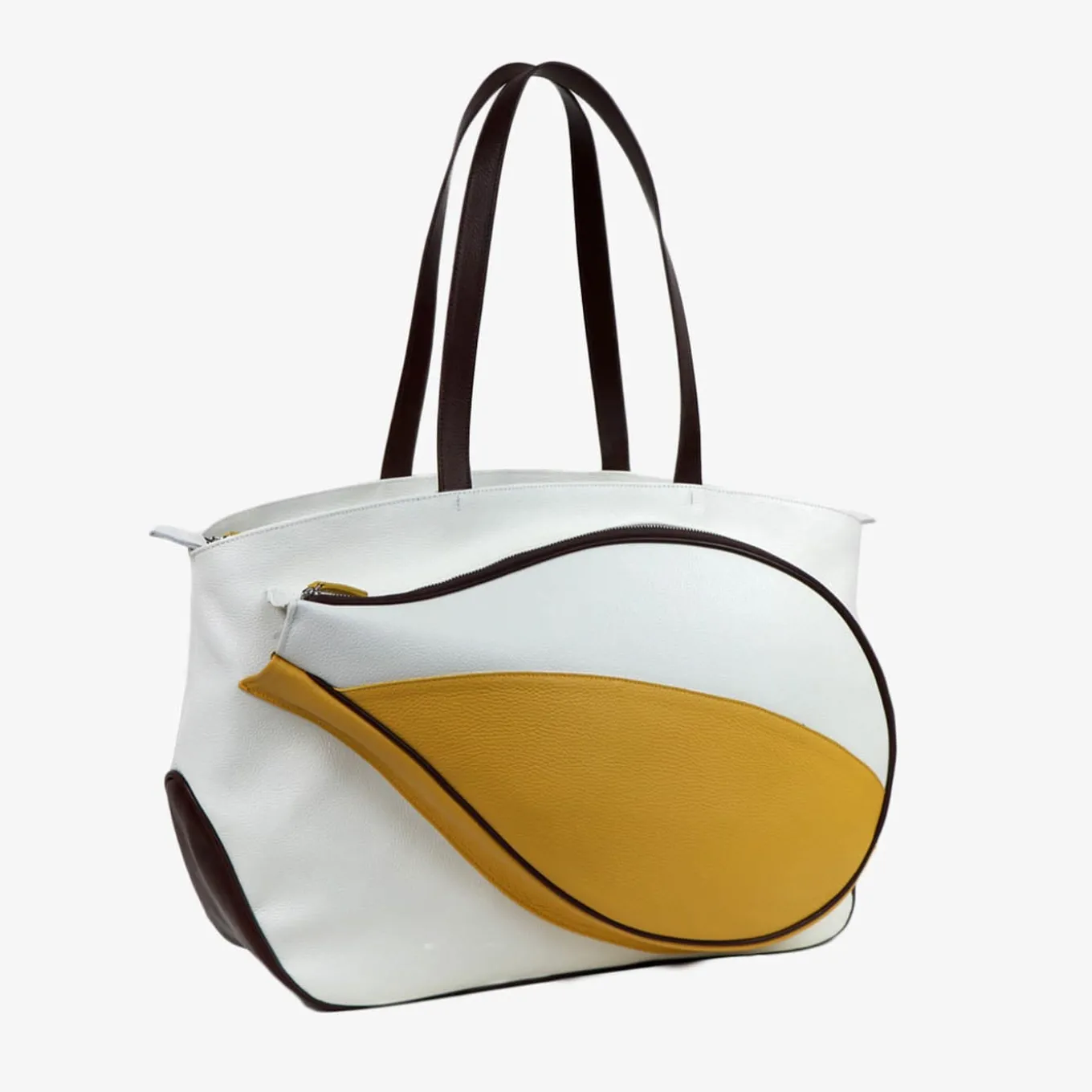 Sport White/Yellow/Brown Bag with Tennis-Racket-Shaped Pocket