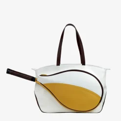 Sport White/Yellow/Brown Bag with Tennis-Racket-Shaped Pocket
