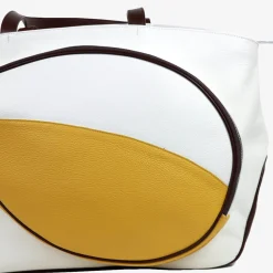 Sport White/Yellow/Brown Bag with Tennis-Racket-Shaped Pocket