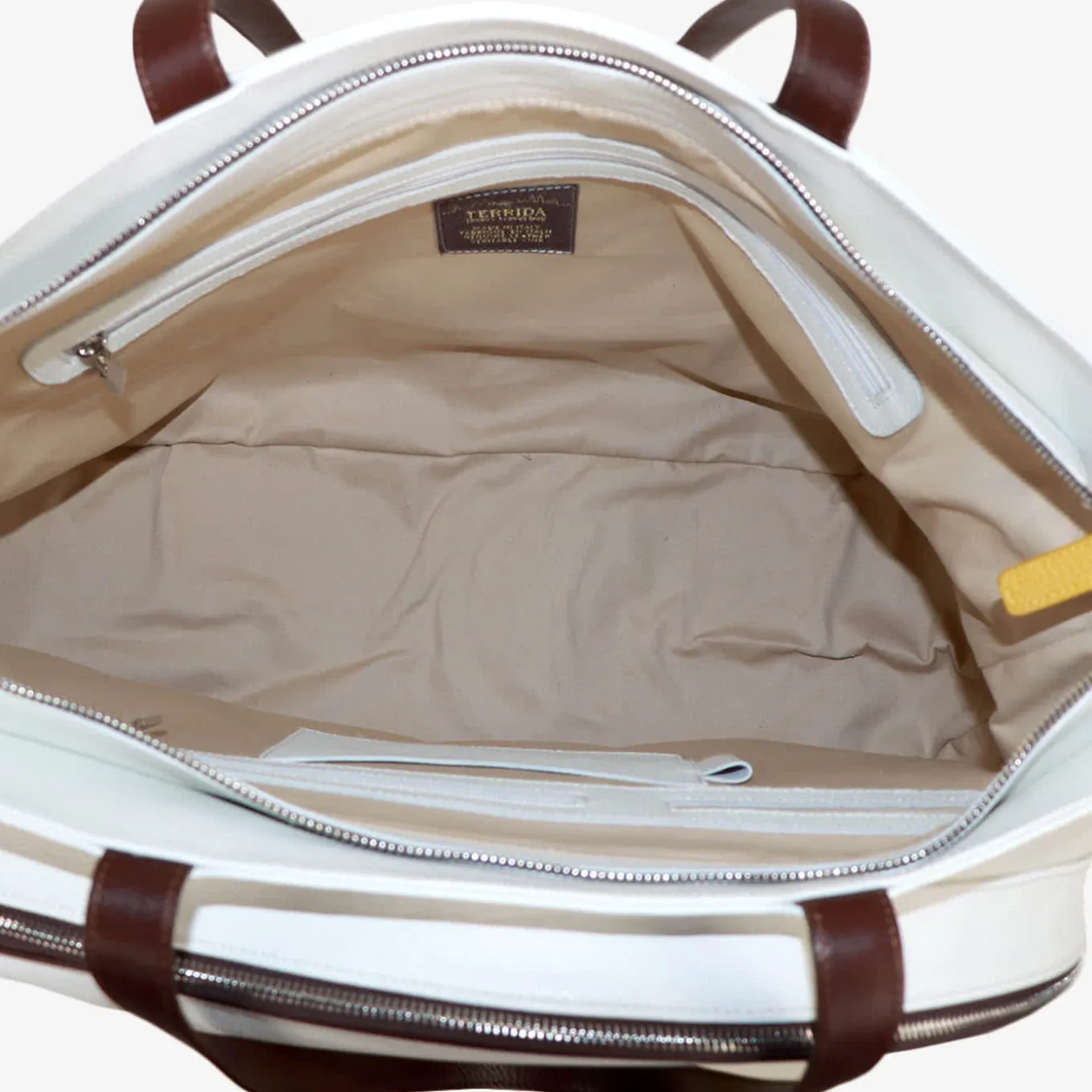 Sport White/Yellow/Brown Bag with Tennis-Racket-Shaped Pocket