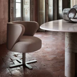 Spritz Swivel Beige Leather Dining Armchair by Lorenza Bozzoli