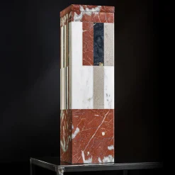 Square A Red And White Marble Vase With Lid By Luciano Setten