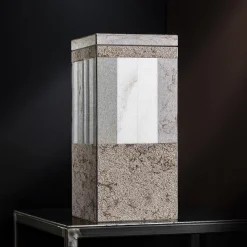 Square B Brown Marble Vase With Lid By Luciano Setten