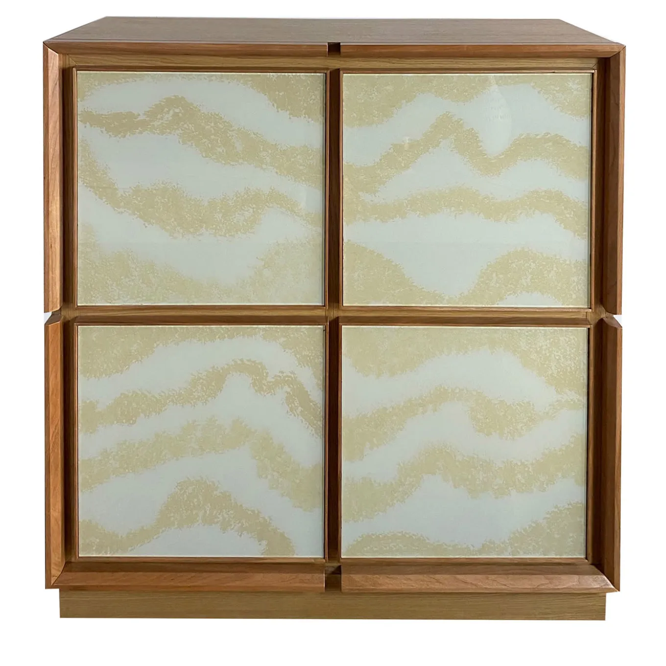 Square 4-Door Glass & Oak Cupboard by Mascia Meccani