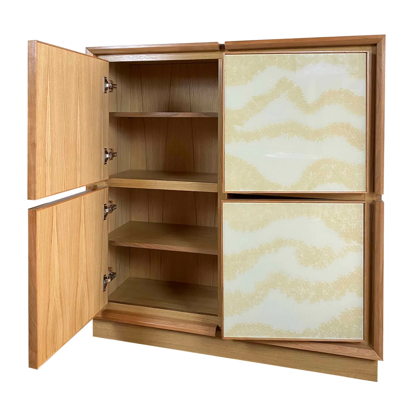 Square 4-Door Glass & Oak Cupboard by Mascia Meccani