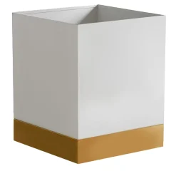 Square-Based White & Brass Metal Wheeled Cachepot