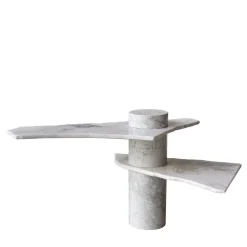 SST025 Dover White & Namibia Sky Marble Sculptural Side Table