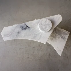SST025 Dover White & Namibia Sky Marble Sculptural Side Table