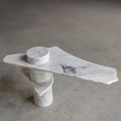 SST025 Dover White & Namibia Sky Marble Sculptural Side Table