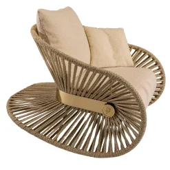 Stankar Beige Fabric And Hempen Rope Outdoor Rocking Armchair