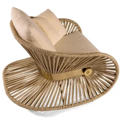 Stankar Beige Fabric And Hempen Rope Outdoor Rocking Armchair