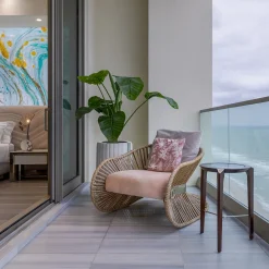 Stankar Beige Fabric And Hempen Rope Outdoor Rocking Armchair