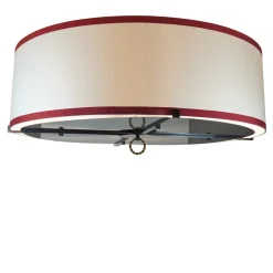 Stella White Fabric With Crimson Bands Lampshade Ceiling Lamp