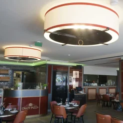 Stella White Fabric With Crimson Bands Lampshade Ceiling Lamp