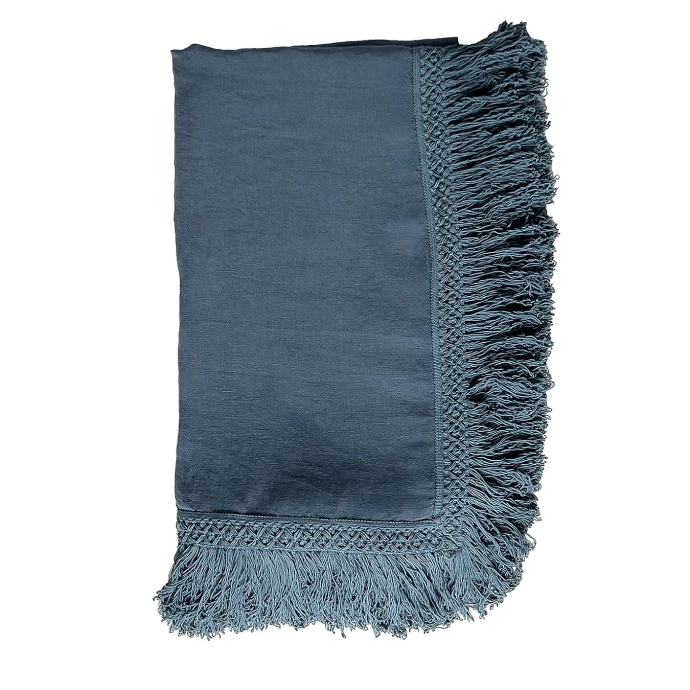 Stone Blue Tablecloth with Extra Long Fringe