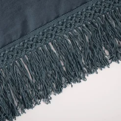 Stone Blue Tablecloth with Extra Long Fringe