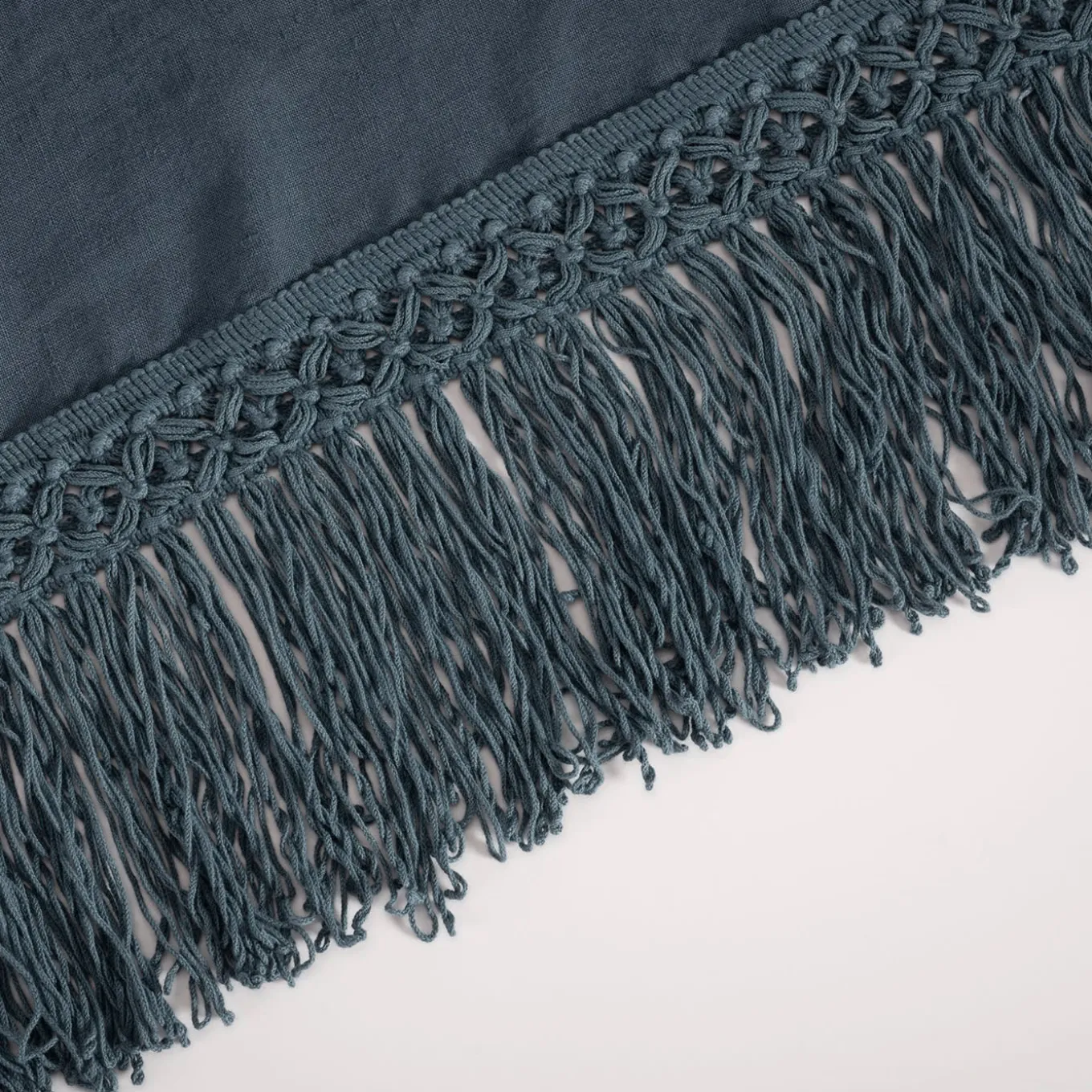 Stone Blue Tablecloth with Extra Long Fringe