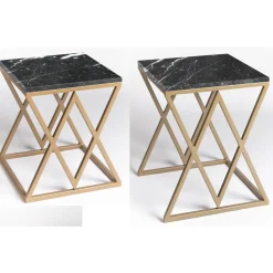 Stromboli and Vulcano Black Marquinia Set of 2 Coffee Tables