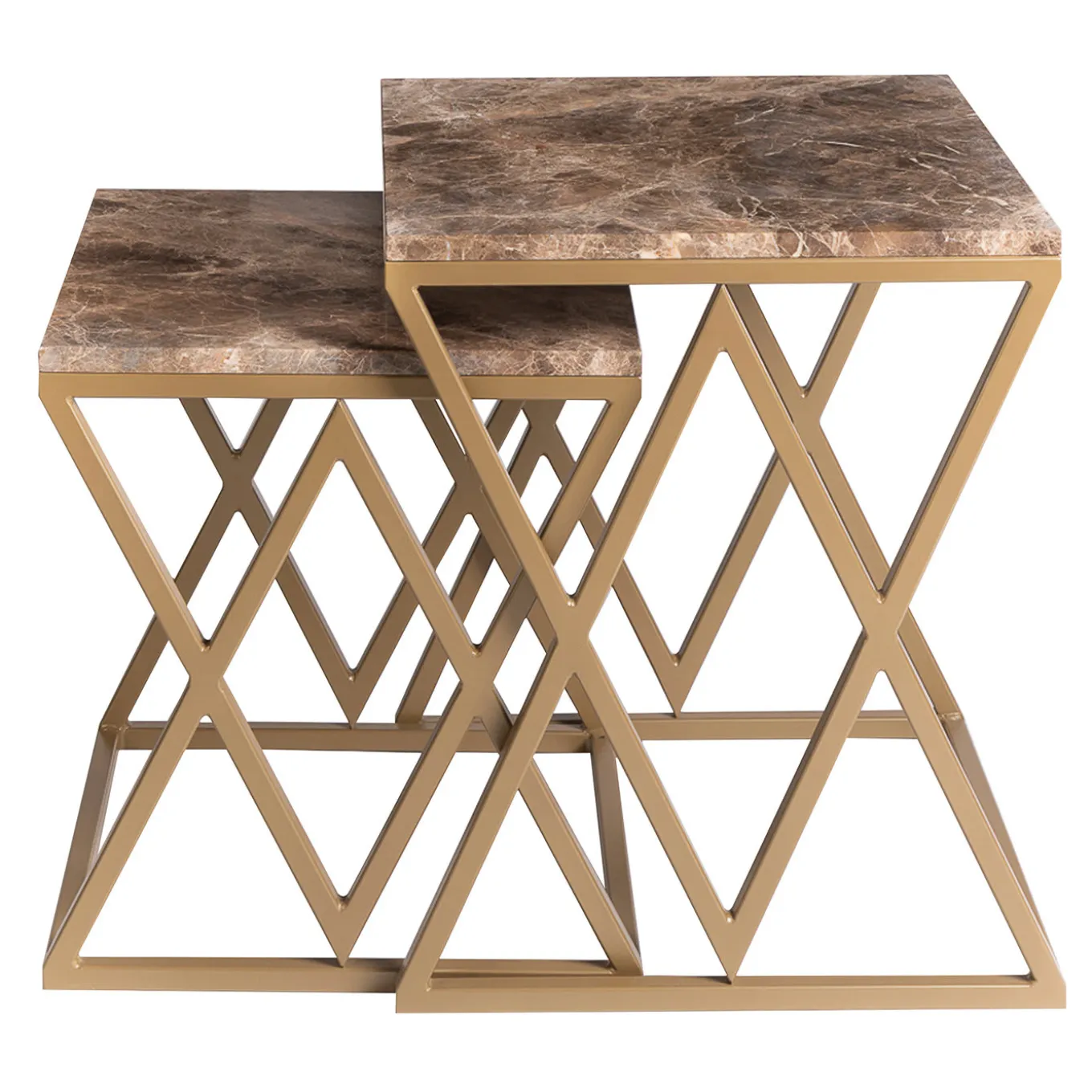 Stromboli and Vulcano Marron Emperador Set of 2 Coffee Tables