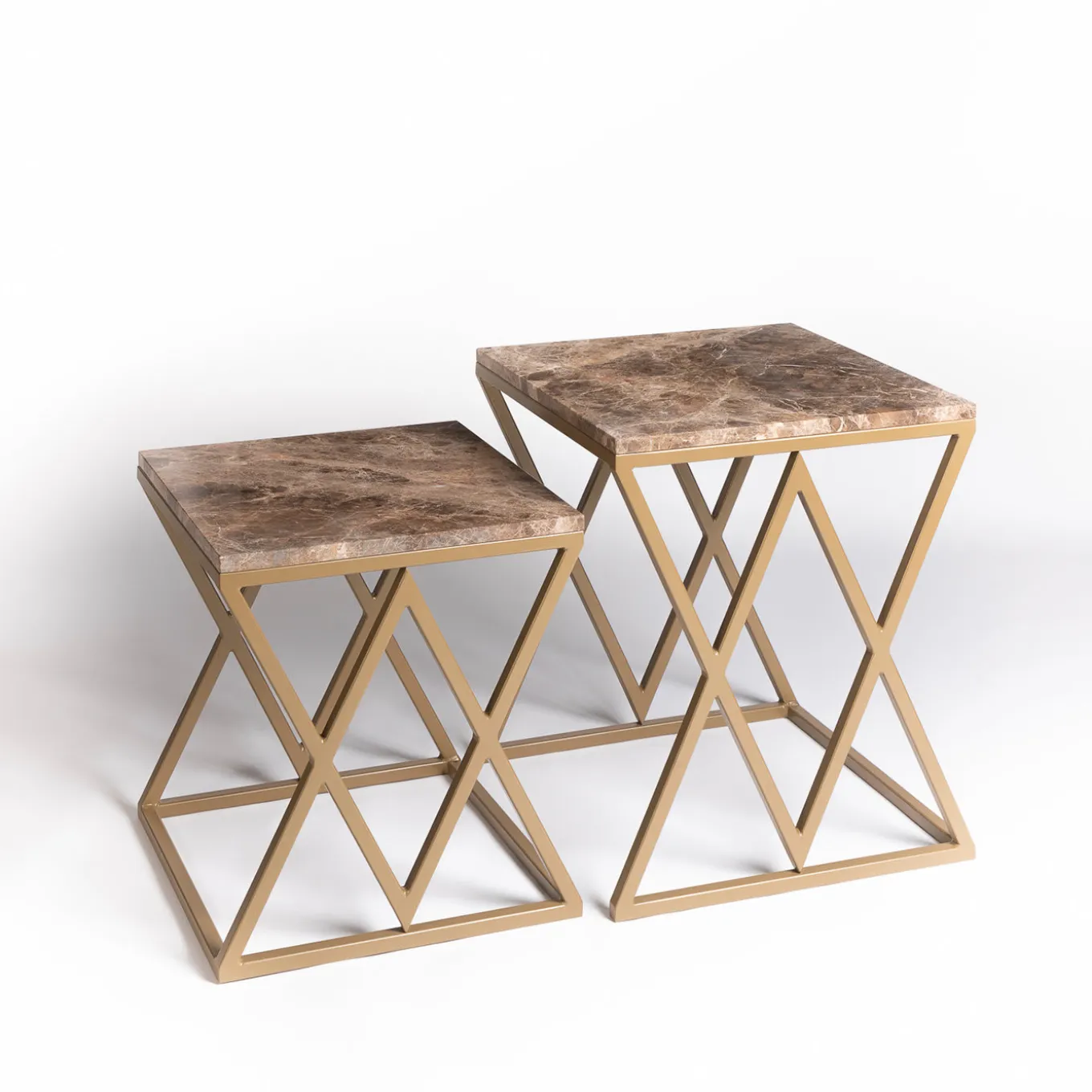 Stromboli and Vulcano Marron Emperador Set of 2 Coffee Tables