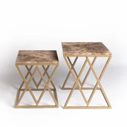 Stromboli and Vulcano Marron Emperador Set of 2 Coffee Tables