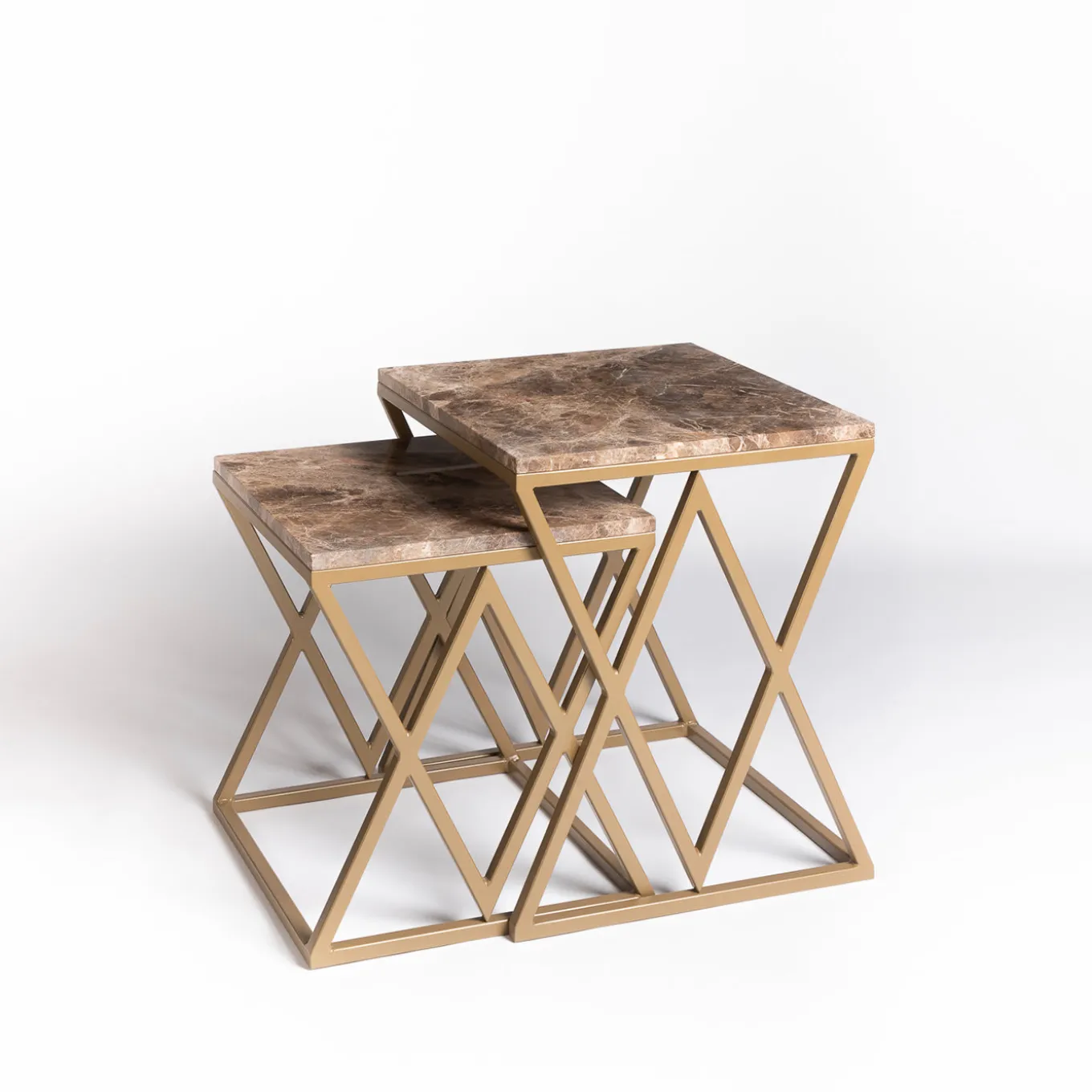 Stromboli and Vulcano Marron Emperador Set of 2 Coffee Tables