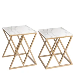 Stromboli and Vulcano Set of 2 White Carrara Coffee Tables