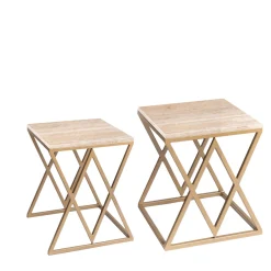 Stromboli and Vulcano Travertine Set of 2 Coffee Tables