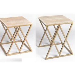 Stromboli and Vulcano Travertine Set of 2 Coffee Tables